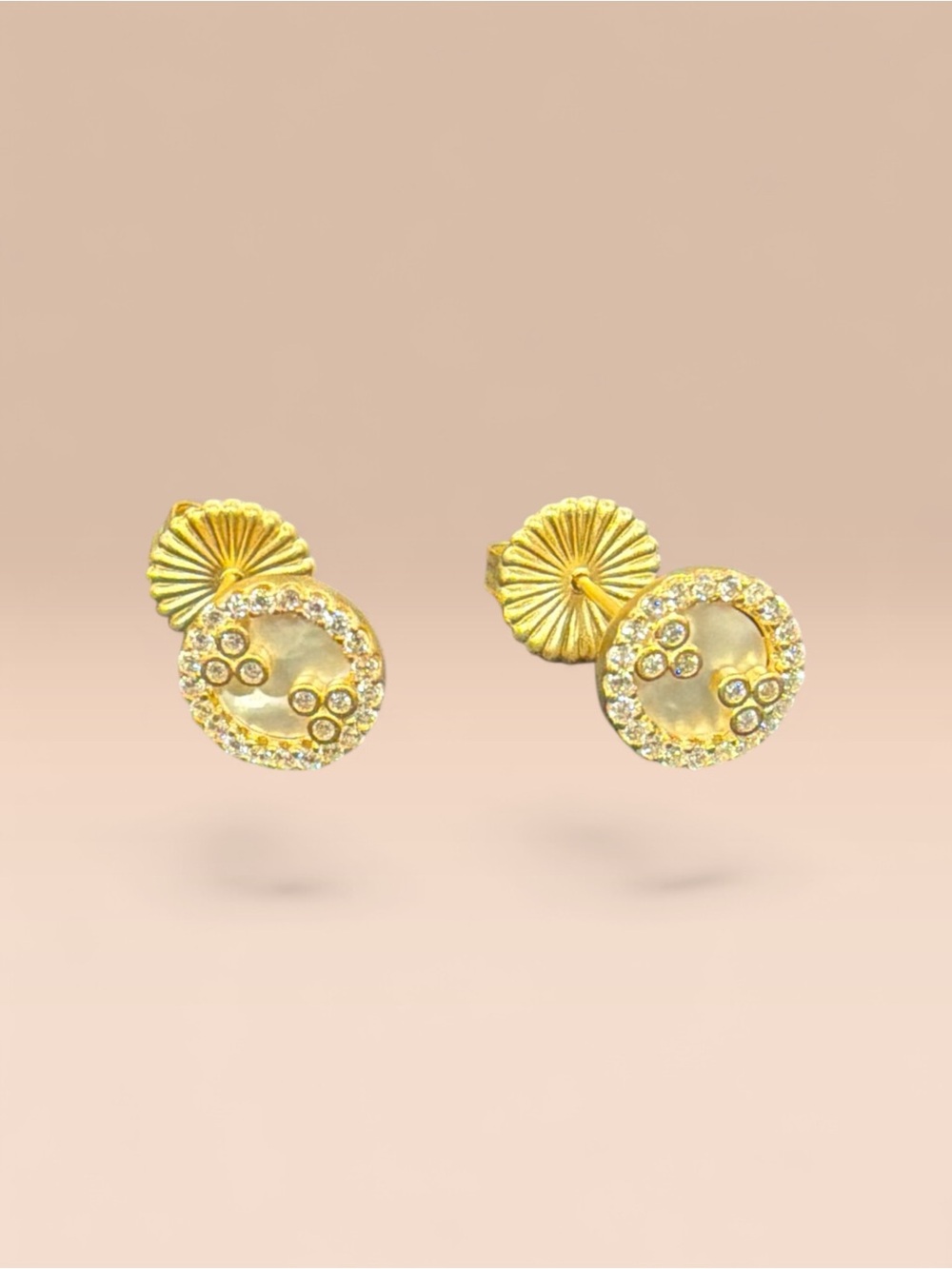Freida Rothmans 925 Sterling Silver Gold Tone Crystal Accent Round Stud Earrings